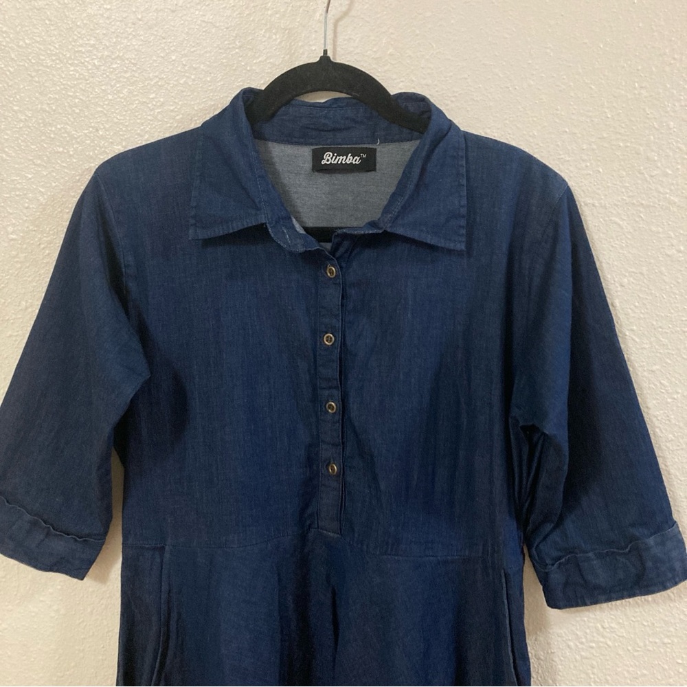 Blue Midi Polo Dress with Cuffed 3/4 Sleeves - Picture 8 of 13